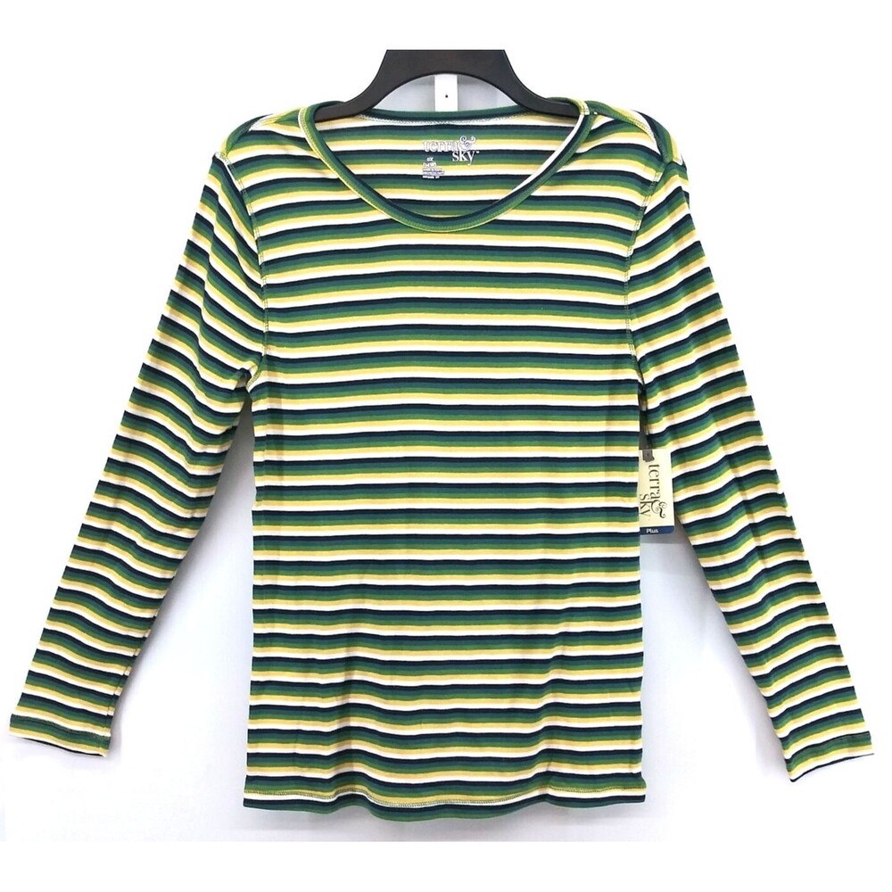 Terra & Sky Shirt Women Plus Size 14W Multicolor Striped Long Sleeve Knit Top